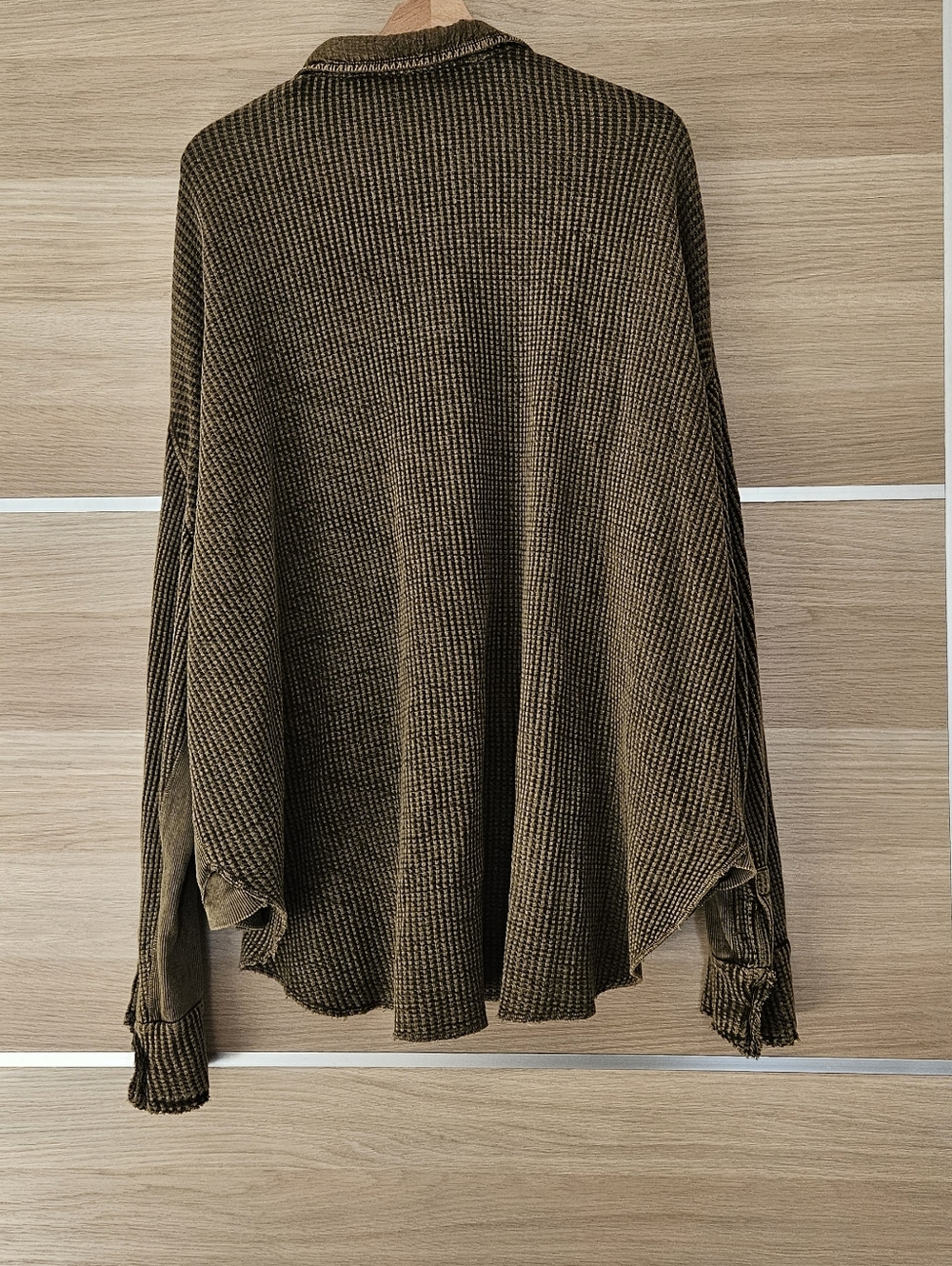 Free People One Scout Dip Dye Jacket Oversized Waffle Knit Cotton Olive Size L - Picture 5 of 11